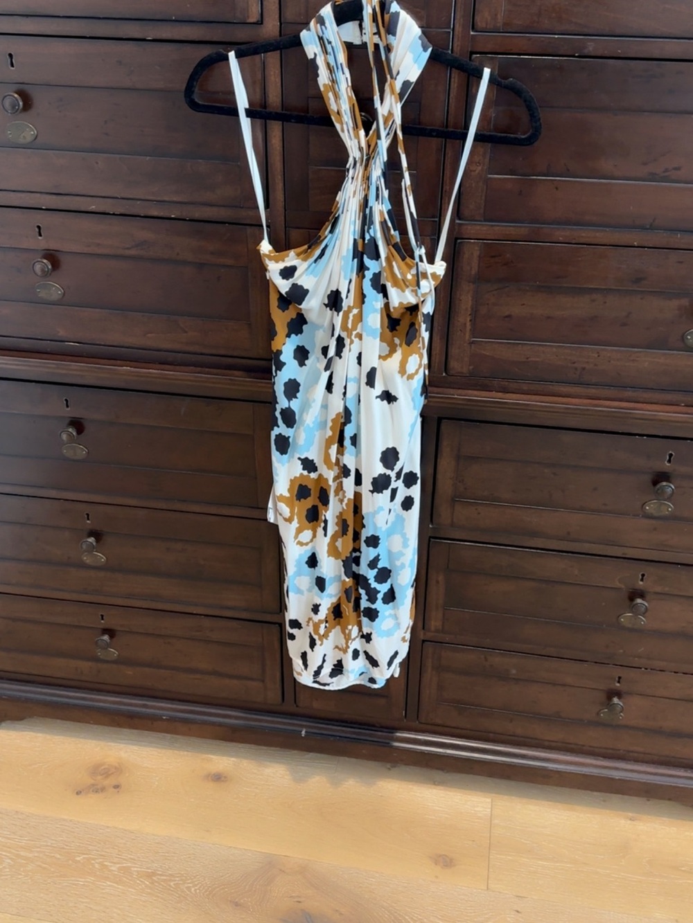 Diane Von Furstenberg White Mini Dress with Blue & Mustard Floral Spots